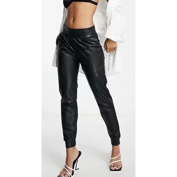 Commando Joggers Womens Small Faux Vegan Leather Pull On Pants Black Pockets - Picture 3 of 10